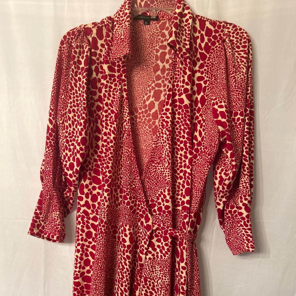 Red and cream collared wrap dress